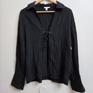 NWT Topshop Womens Black Lace-Up Blouse 8 Fairy Grunge Whimsigoth Dark Romantic